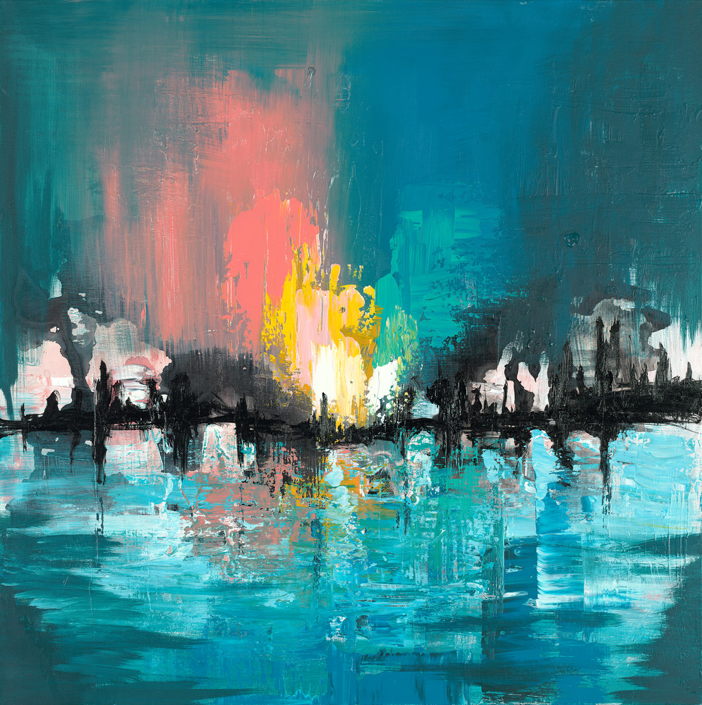 Abstract City Skyline on Fire | Acrylic Painting | Wall Art