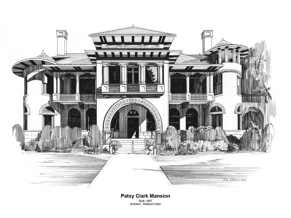 Patsy Clarke Mansion With Footer Art | Pen and Ink Art, LLC