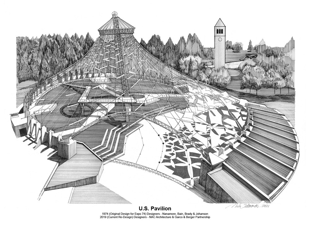 Spokane Pavilion With Footer Art | Pen and Ink Art, LLC