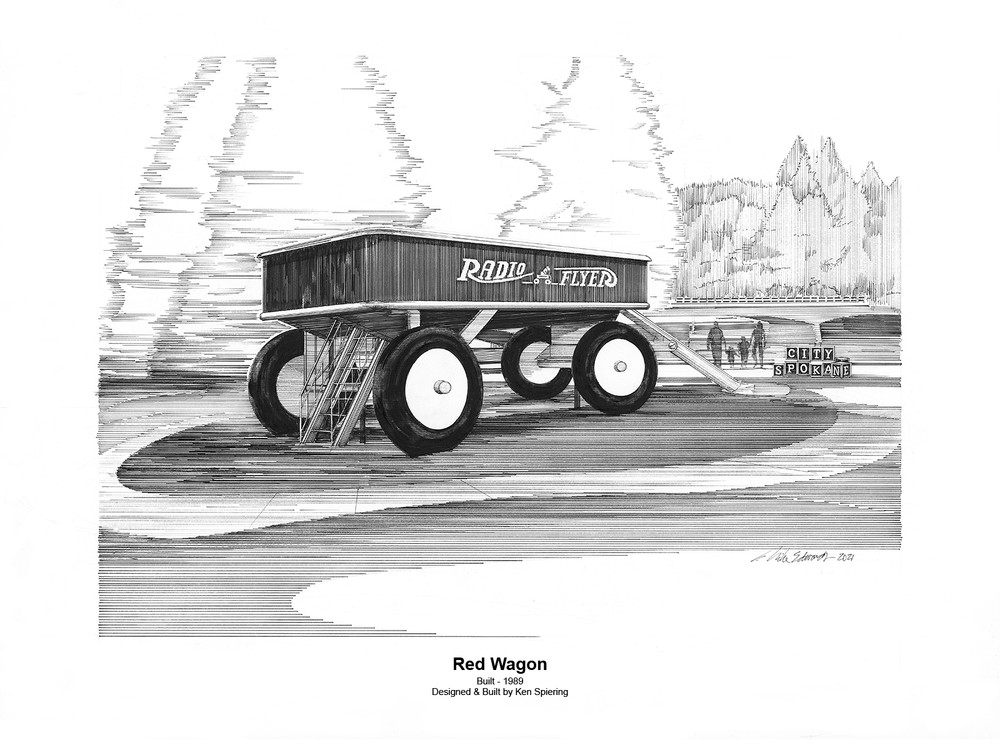 Red Wagon With Footer Art | Pen and Ink Art, LLC