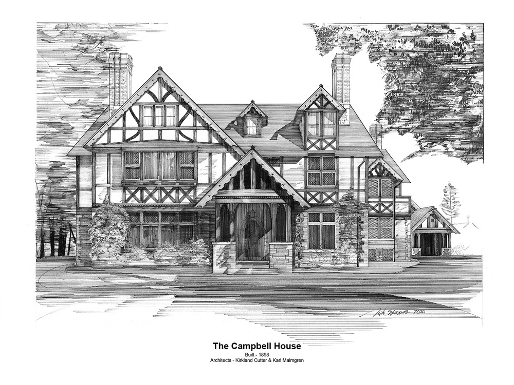 Campbell House With Footer Art | Pen and Ink Art, LLC