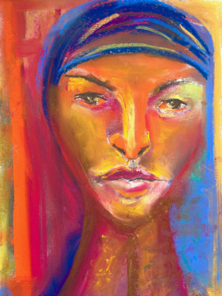 4114 Woman In Blue Headscarf Art | Jill C Fischman