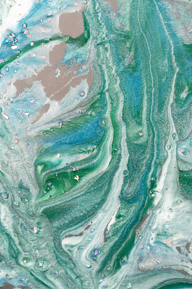Resin Abstract Blue and Green Silver