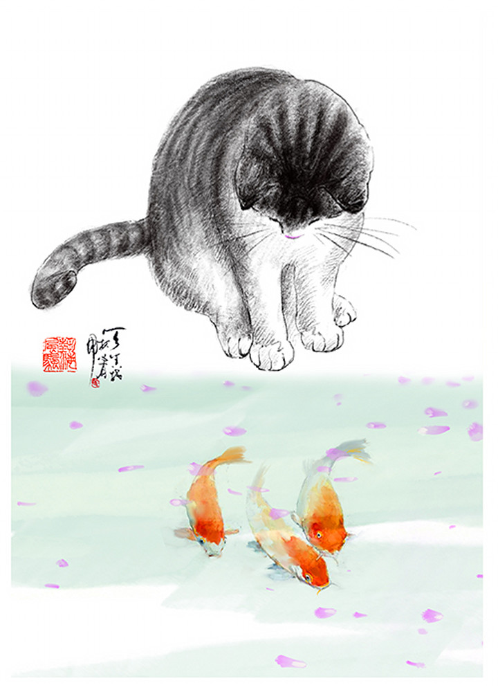 Cat watching fish on sale