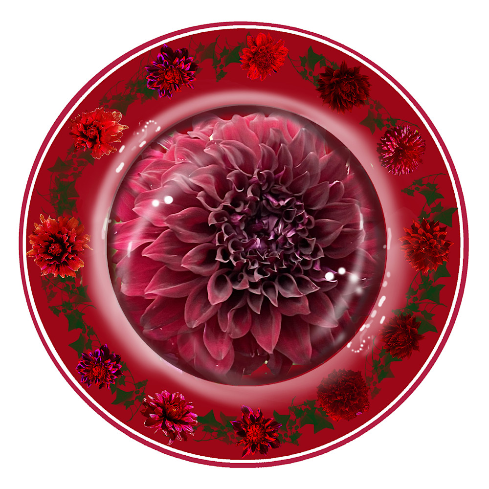 Red Dahlia Plate Art | Art from the Soul