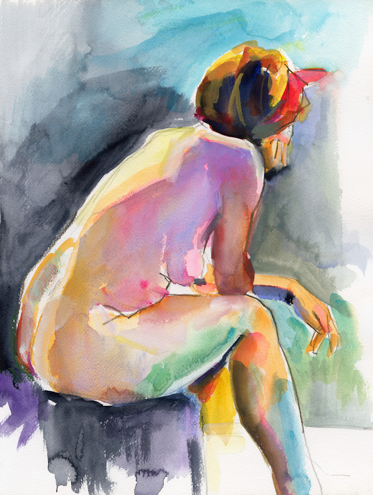 seated nude with a red head band
