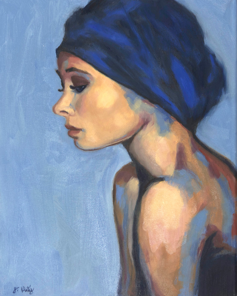 Woman With The Blue Scarf  Art | Gabriela Ortiz Art and Design