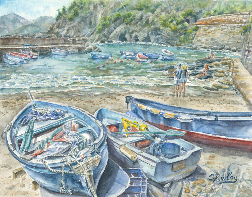 Cinque Terre Fishing Boats Print Art | Cathy Poulos Art