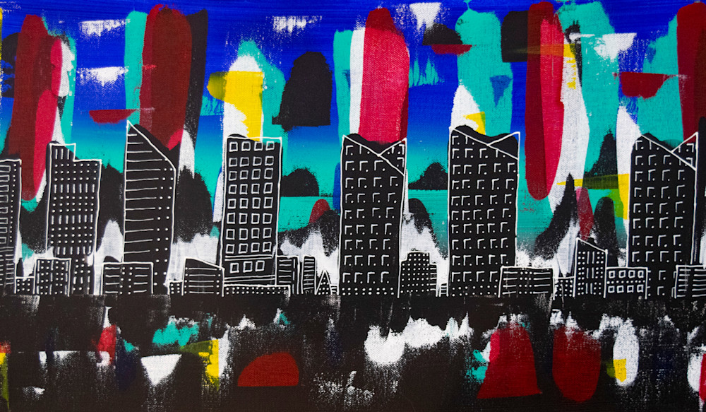 Primary Blue Cityscape Mug Art | Errin Witherspoon Art