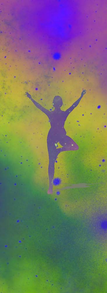 Unleash Your Creativity with the "Ambient Me" Yoga Mat - Featuring Multicolored Spray Paint Around a Figure in Tree Pose