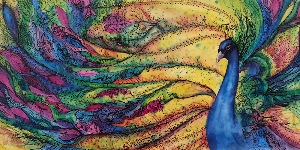 Rainbow Peacock original colorful painting