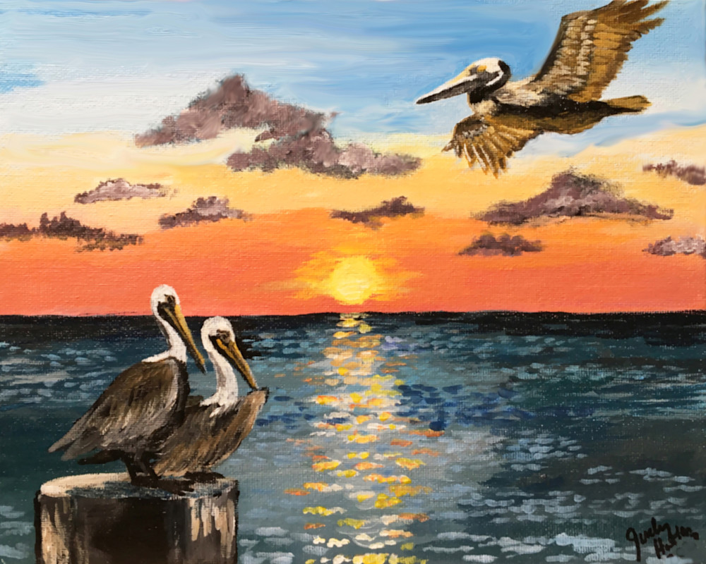 South Padre Island Pelicans At Sunset Art | Judy's Art Co.