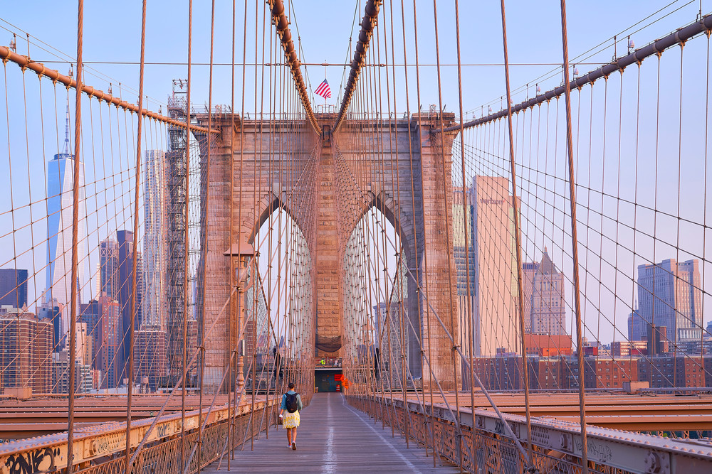Brooklyn Bridge, Woman At Sunrise Art | Jason Homa