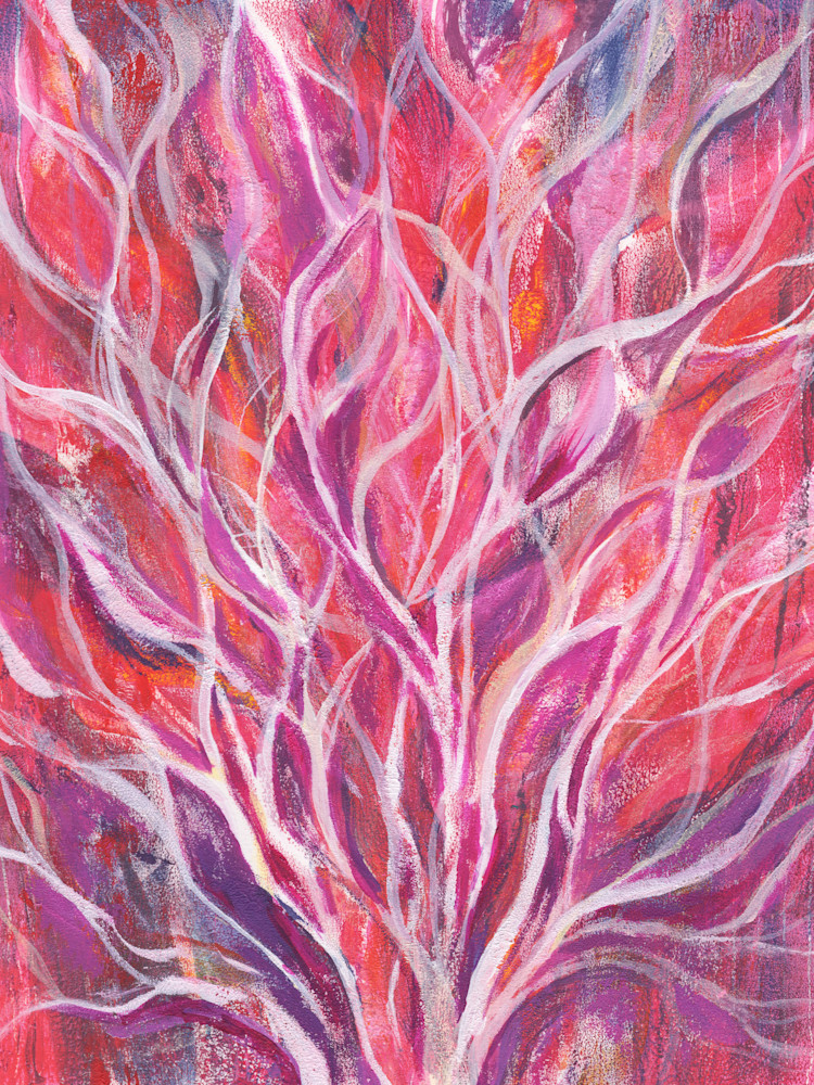 Pink, Red and white abstract tree root art