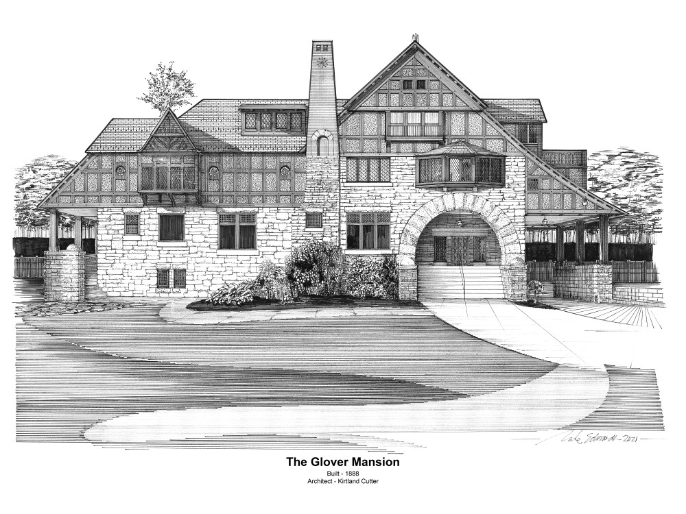 Glover Mansion With Footer Art | Pen and Ink Art, LLC