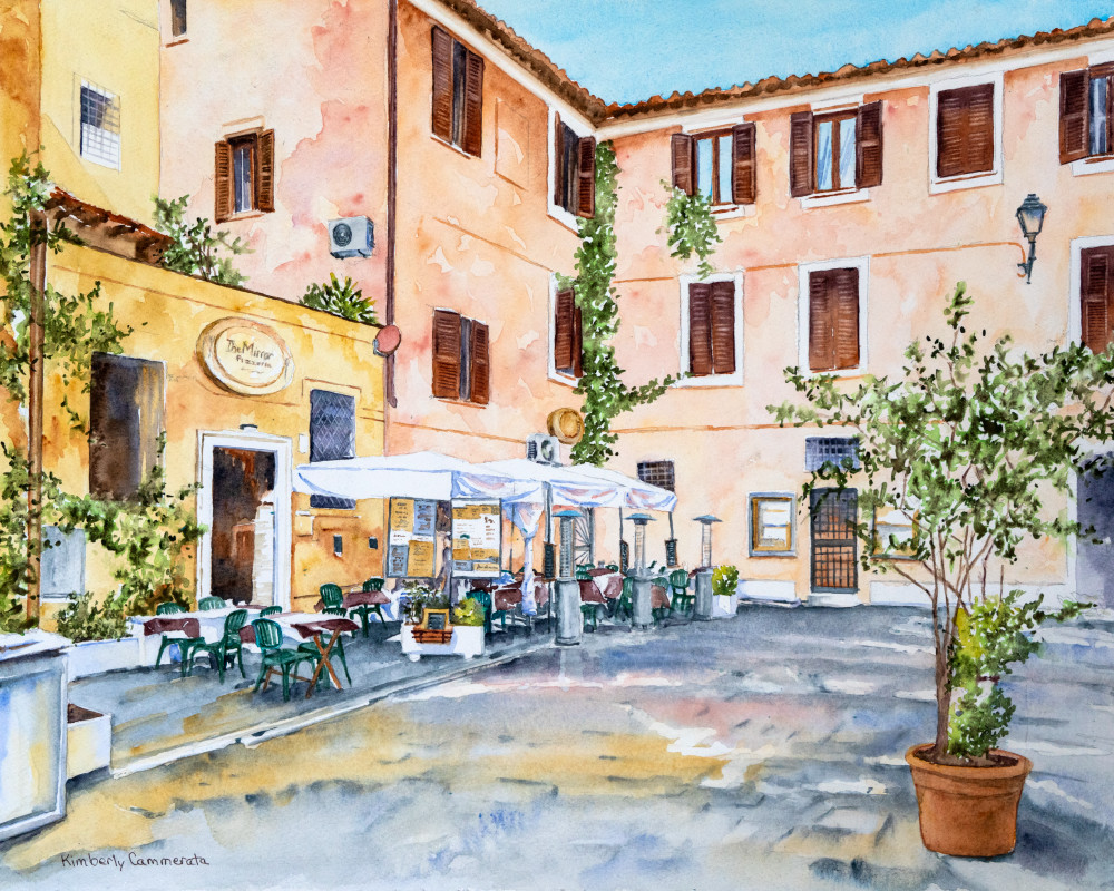 The Mirror Pizzeria, Trastevere Art | Kimberly Cammerata - Watercolors of the Sun: Paintings of Italy