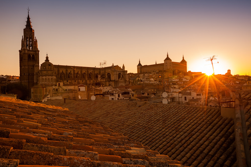 Sunrise over the city in Toledo, Spain