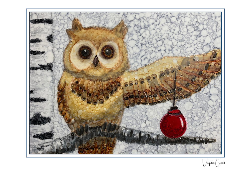 Alcohol Ink Ornament Owl Art | Art by Virginia Crowe