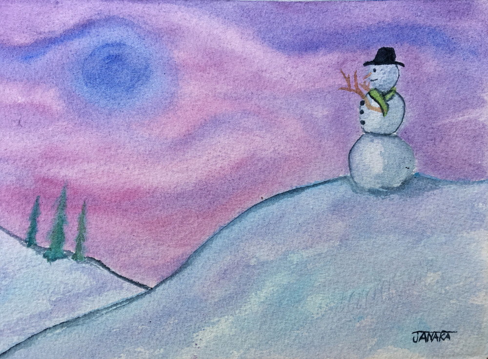 Snowman Standing Under a Winter Sun