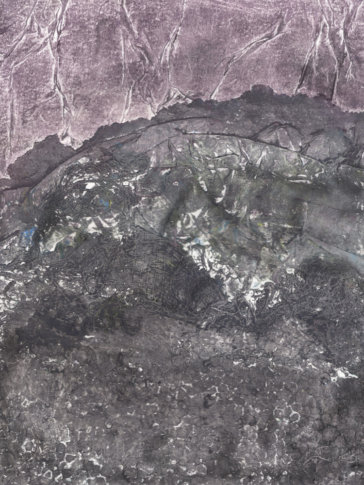 Giclee' print of collagrah texture print of mountains for Lenten Season imagery