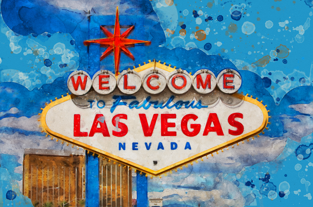 Welcome Vegas Watercolor Photography Art | 2430Studio