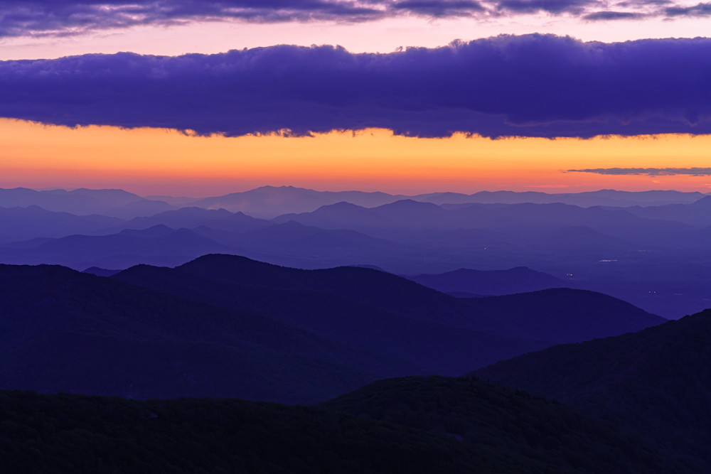 Craggy Mountain, North Carolina Purple Sunset Wall Art Print by McClean Photography