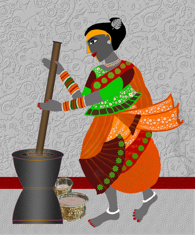 Woman Pounding Grains Art | Rama Tiru