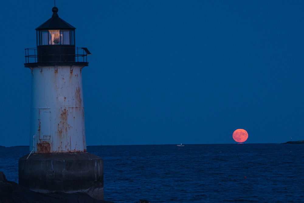 Moonrise At Fort Pickering Lighthouse Photography Art | Morgane Mathews Fine Art Photography