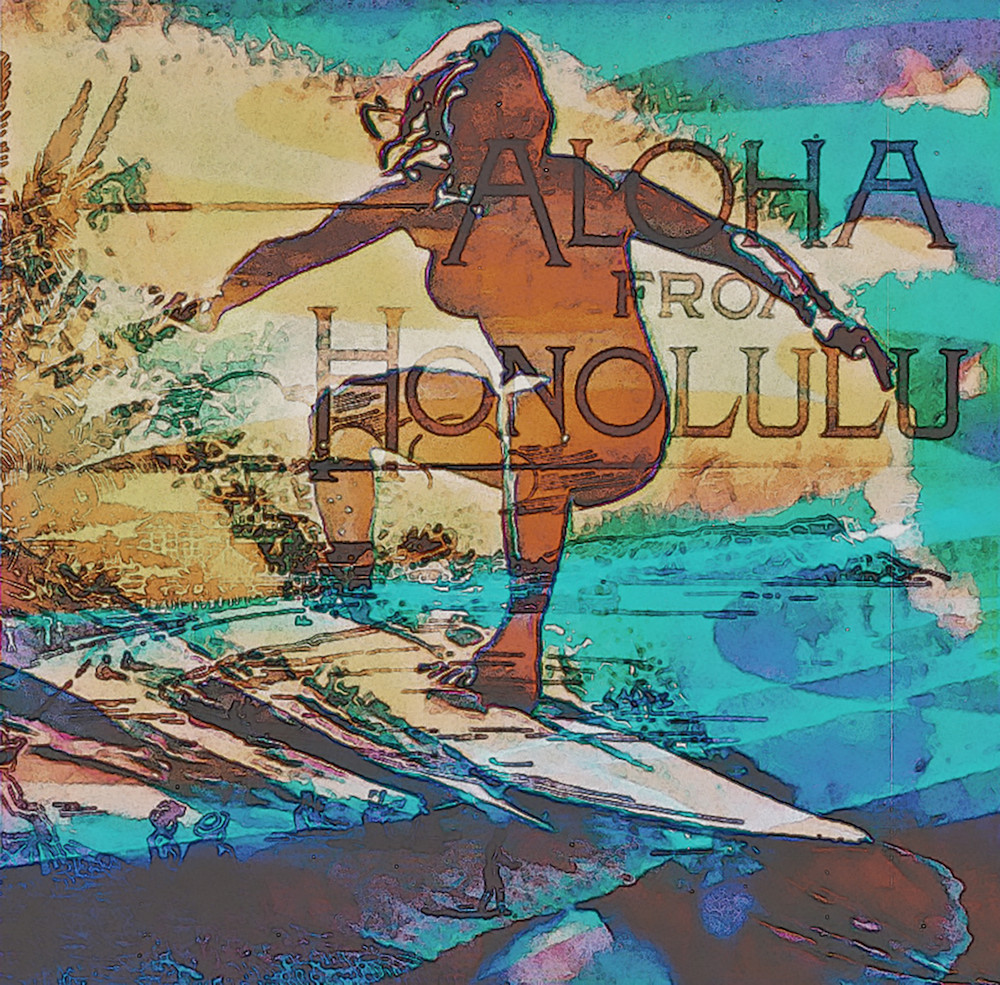 open edition color prints sgs women surfer aloha square Honolulu