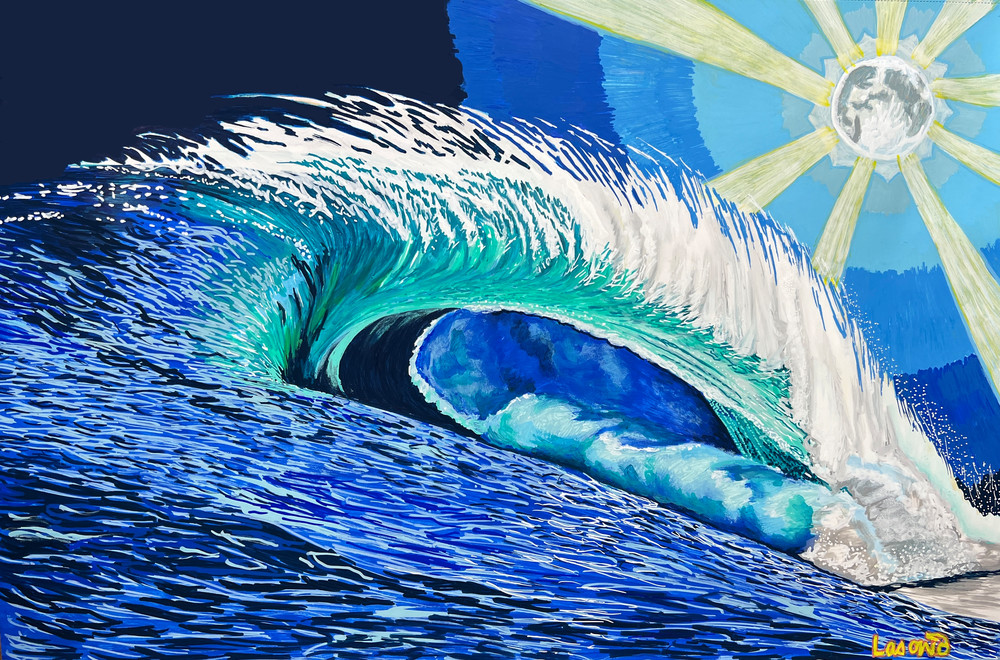 This Is A T-Shirt Featuring A Surf Art Painting By John Lasonio Called The Beast At Night.
