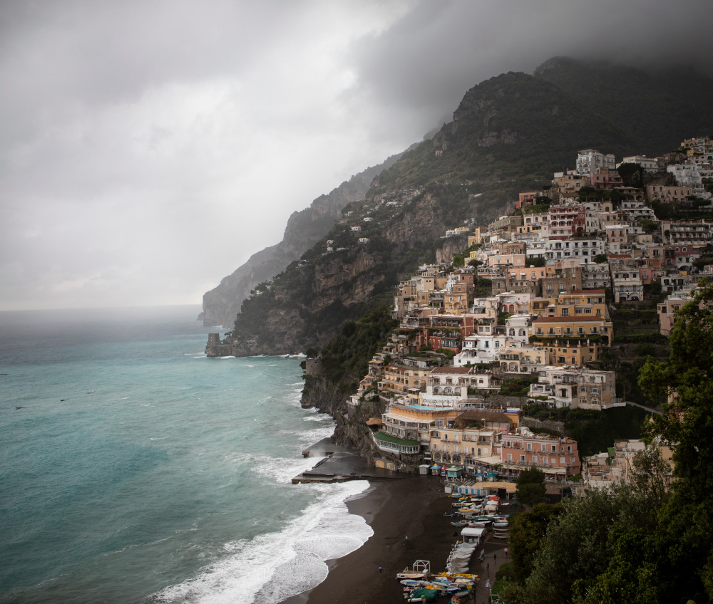 Gloomy Weather Over Positano From Up High  Photography Art | Mark Nissenbaum Photography