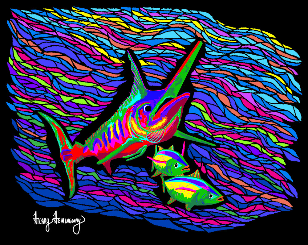 Marlin Chasing Tunas (Sg) Art | Hilary Hemingway Art