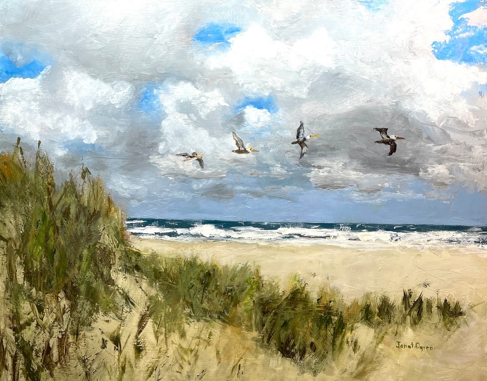 Pelicans In Back Bay Oil Painting Print Art | janetogrenart
