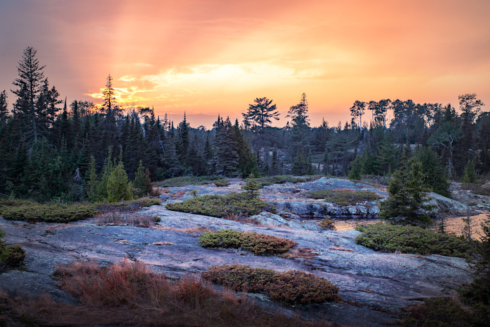 Sunset Over the Rocky Foundation of Moskey Basin on Isle Royale National Park in Lake Superior