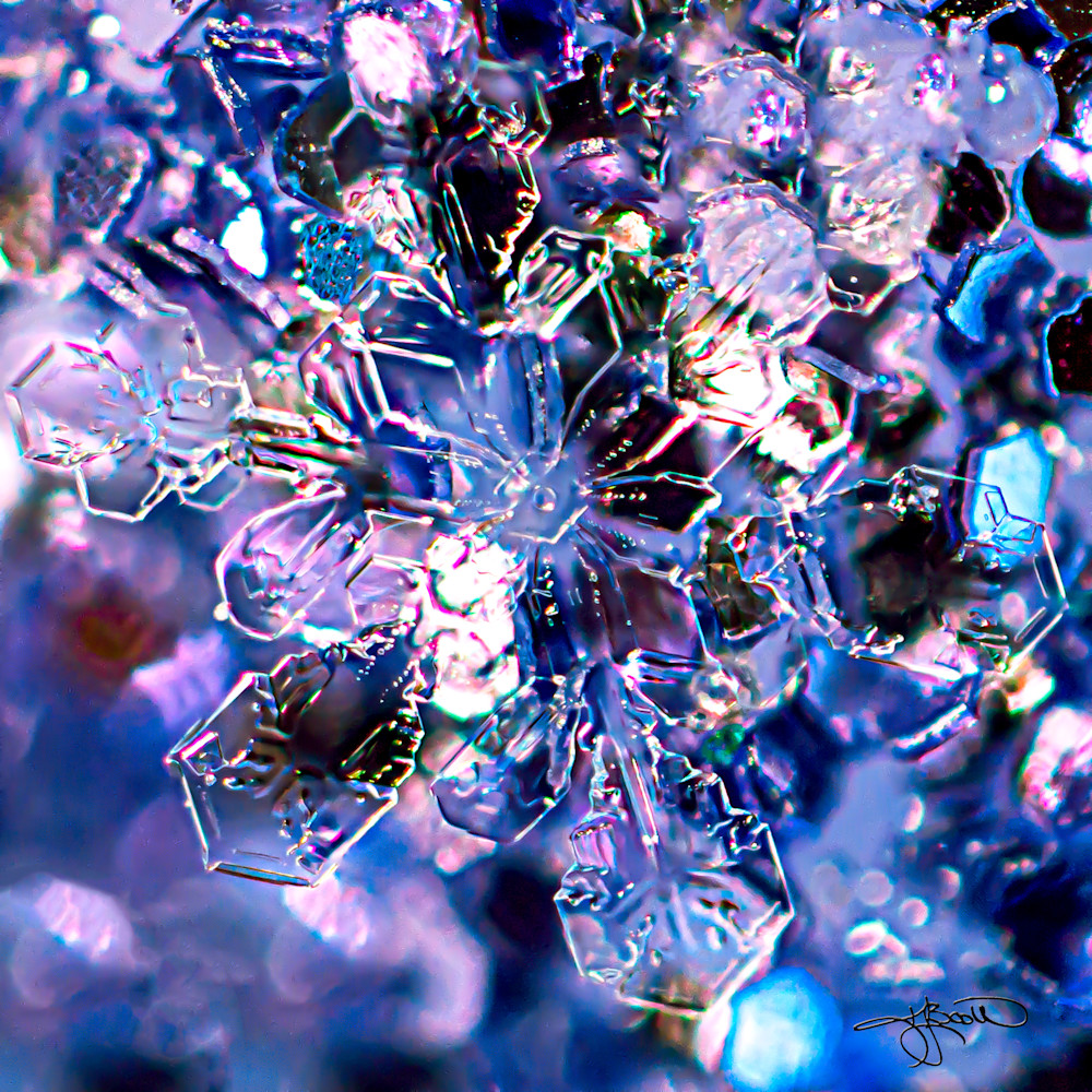 Subtle Snowflake On Light Purple And Blue Confetti Photography Art | Real Snowflake Photography LLC
