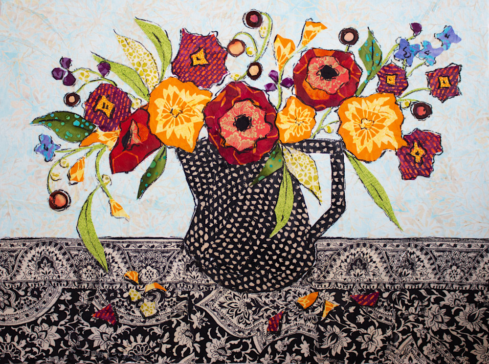 Bright Still Life Print is an original Sharon Tesser textile mosaic.
