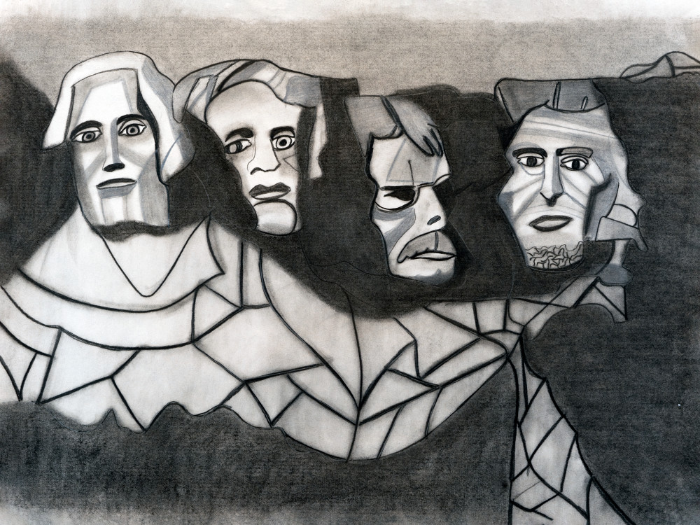 Mount Rushmore Charcoal Drawing.