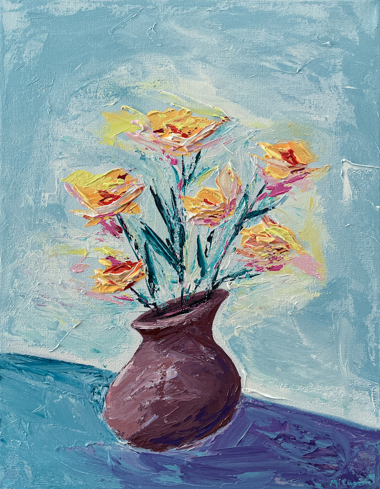 Abstract print of Yellow Flowers in Purple Vase