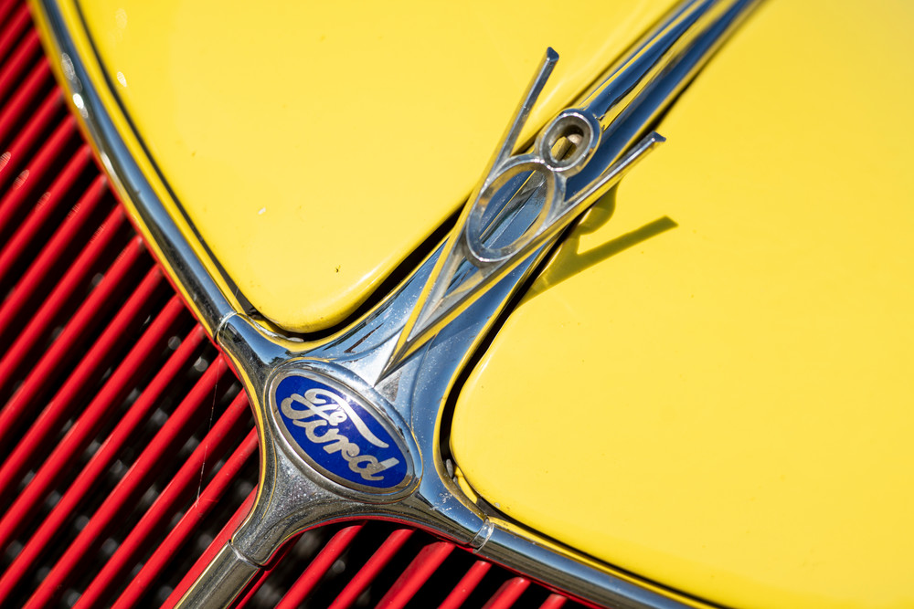Another detail photograph of a classic Ford V8