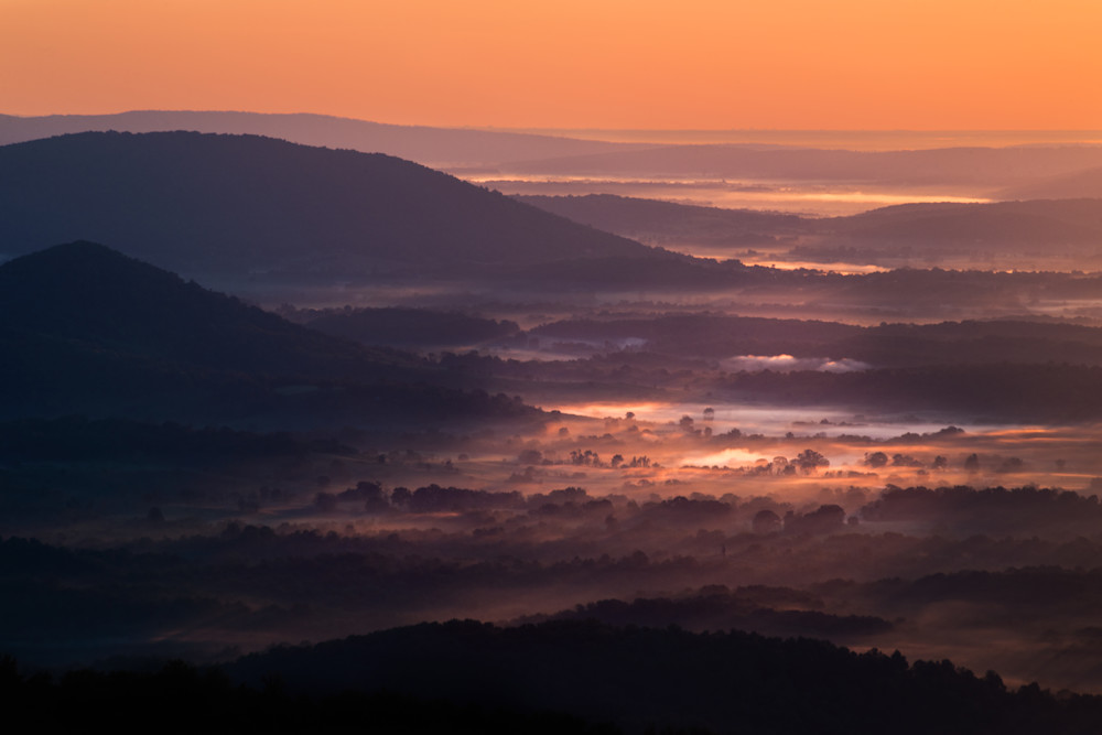 Morning awakens on the Shenandoah Valley as seen from Shenandoah National Park, Virginia