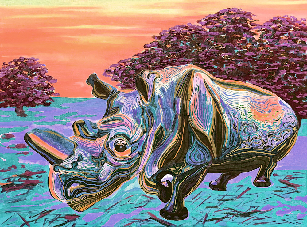 Rainbow White Rhino 2 Art | Maya Krow Art