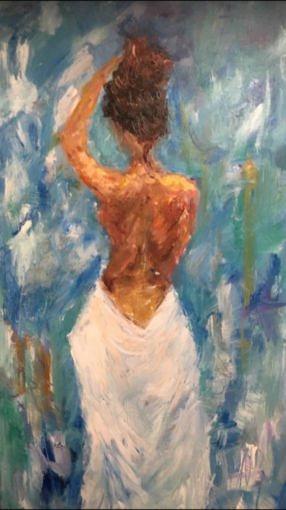 Lady With Blue Paint Art | Crocifissa Fine Art