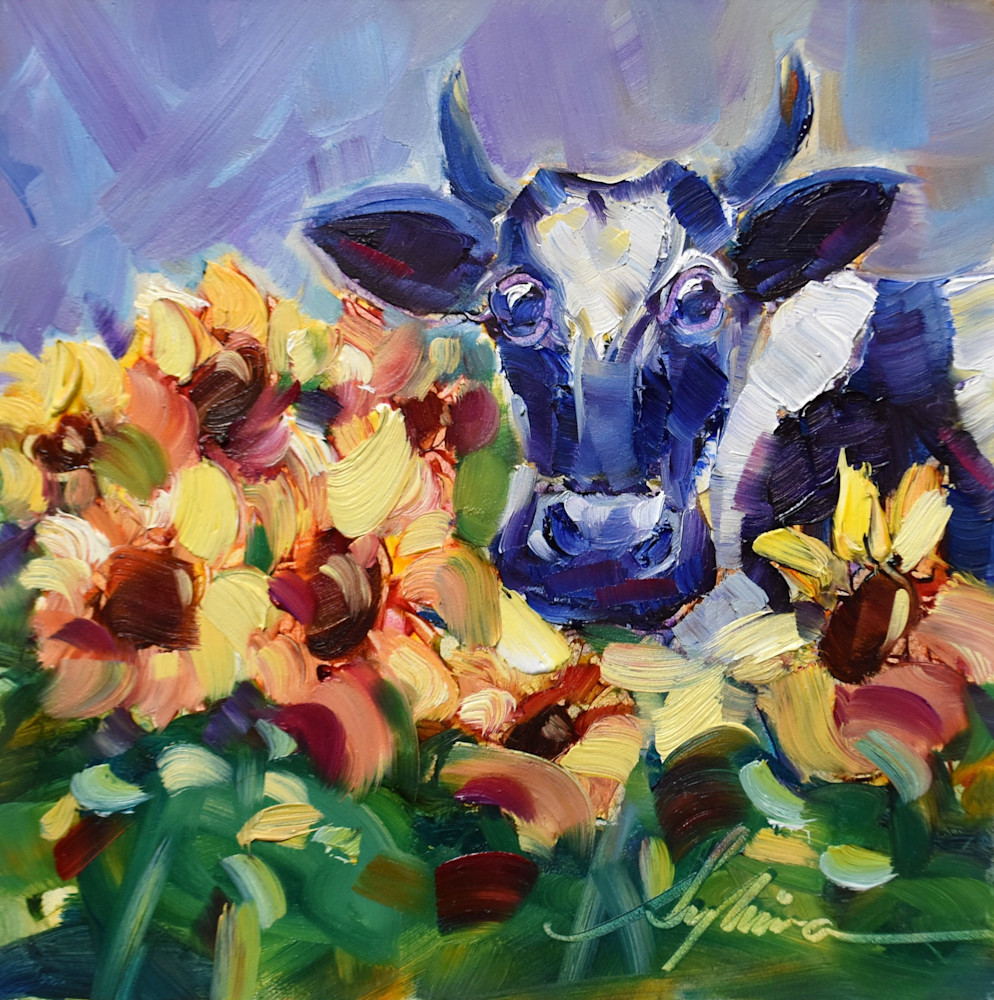 Cow In The August Sunflowers Art | Sylvina Rollins Artist