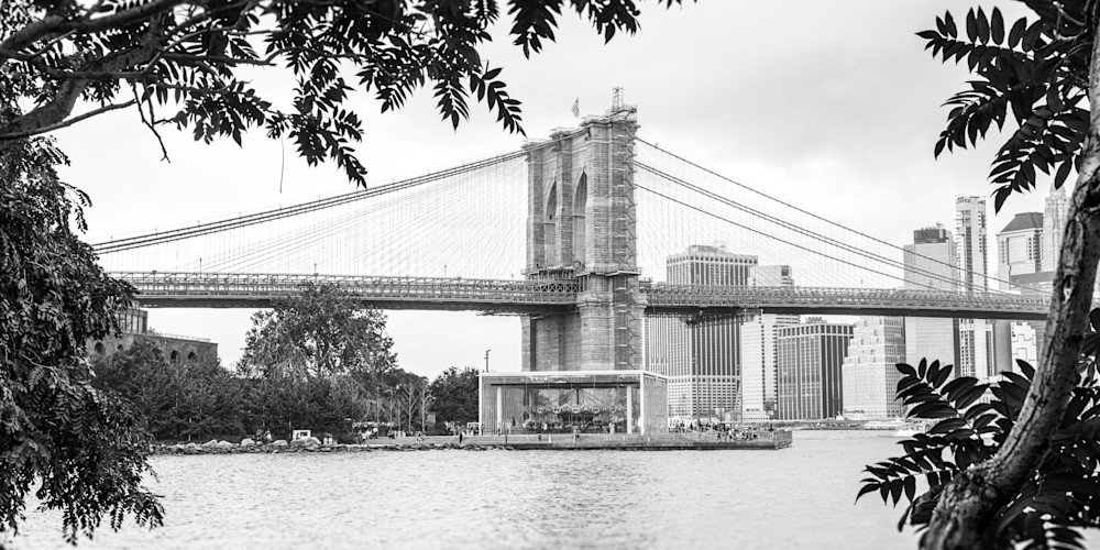 New York City Skyline Photo, Brooklyn Bridge and Carousel, NYC, Manhattan, New York Fine Art Print, NY wall art, New York gift, Panorama