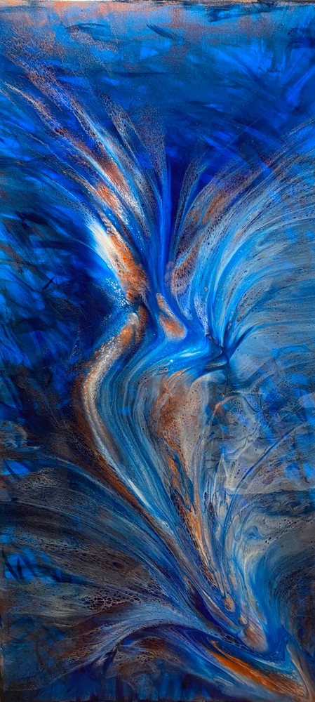 Blue Phoenix Rising Vertical Art | William Demaniow Arts