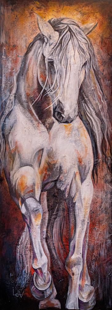 White horse running plaster and acrylic art