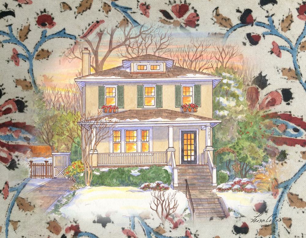 Craftsman Home On Cotton Collage Art | Leisa Collins Art