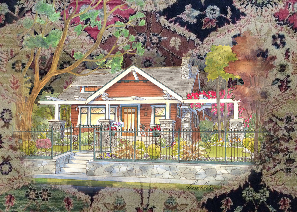 Craftsman Home Portrait Tapestry Collage Art | Leisa Collins Art