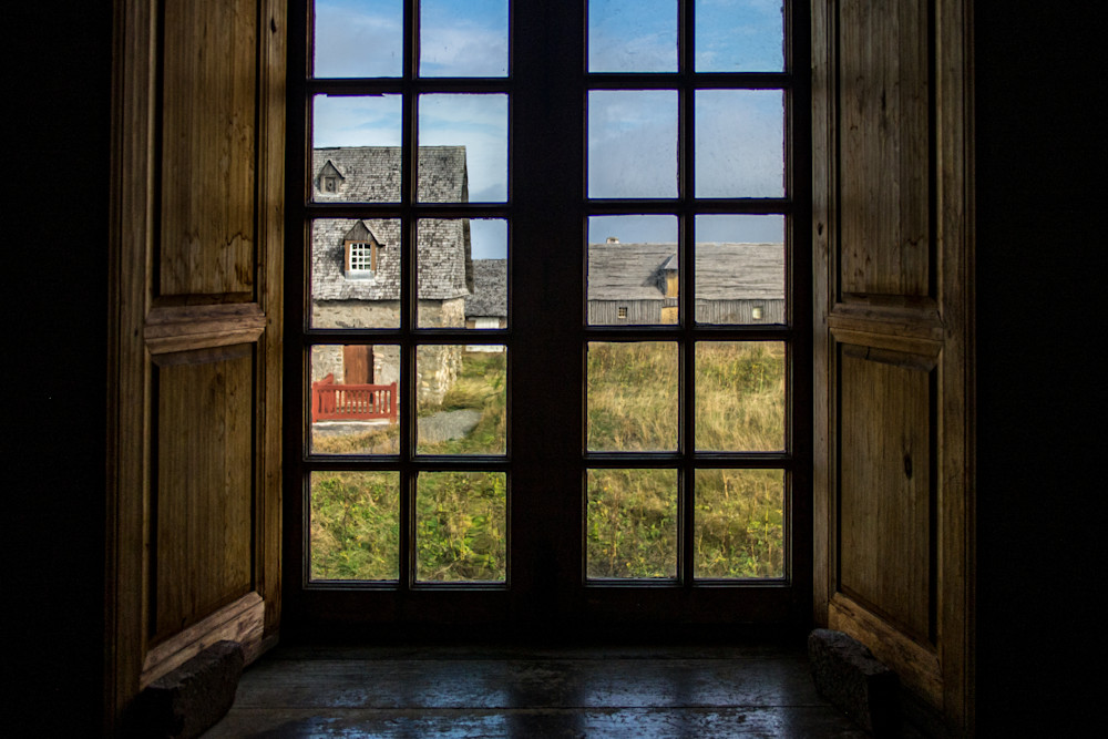 A window looks out on Fortress of Louisbourg, Cape Breton Island, Nova Scotia - Fine Art Photography Print