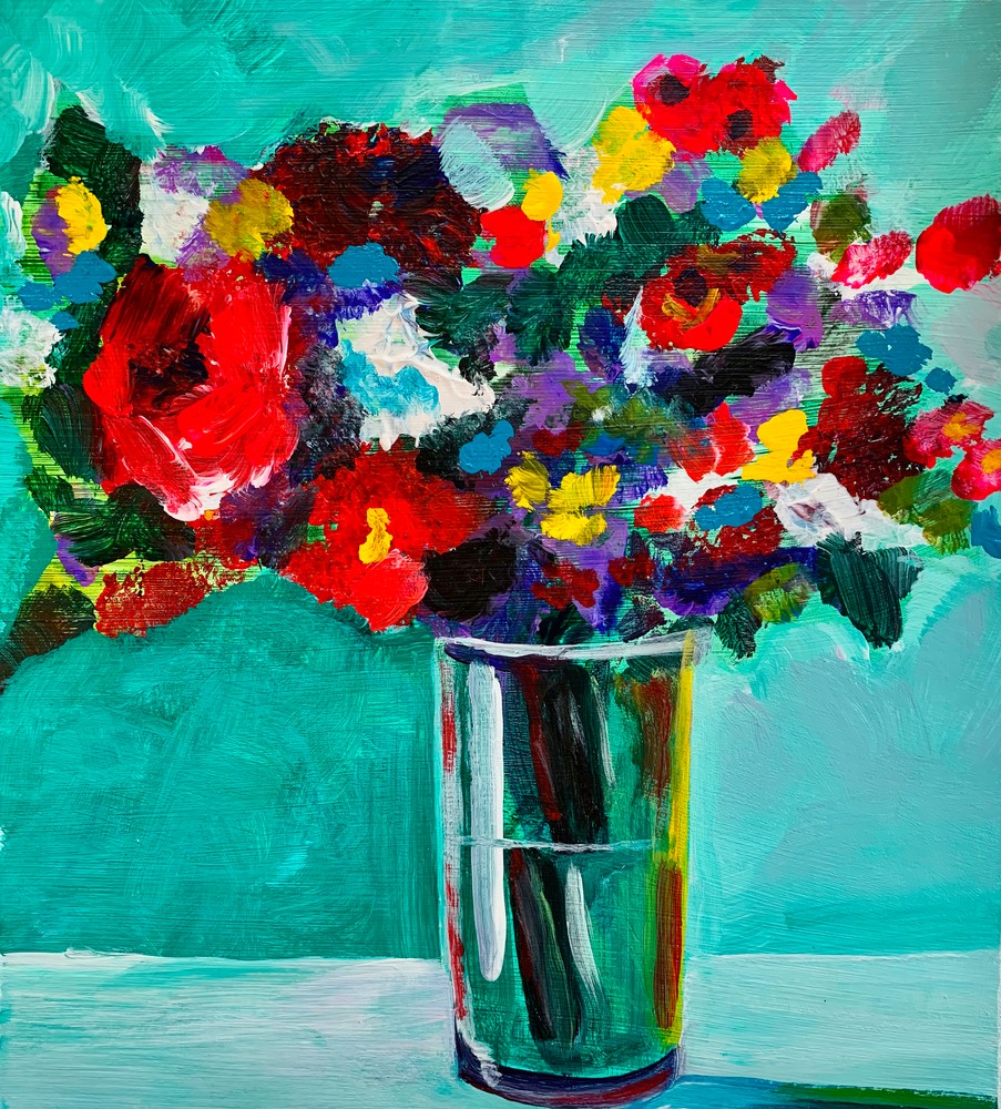 Bouquet On Teal Art | Art by Melanie Anderson